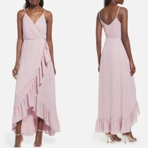 💕 Wayf The Casey Wrap Front Ruffle Gown Dusty Pink NWT M